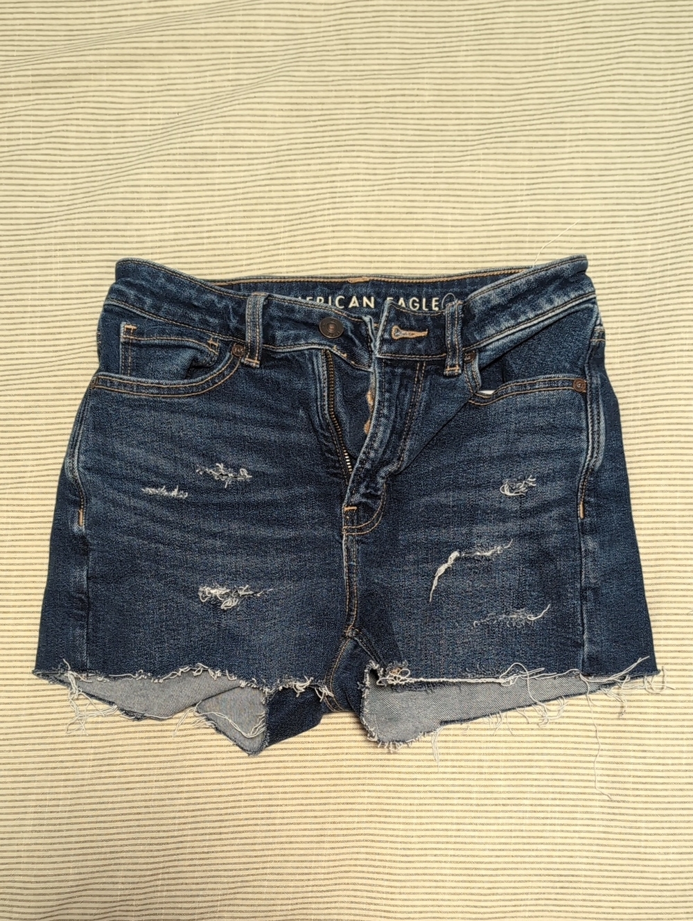 American Eagle Outfitters Dark Blue Distressed Denim Shorts